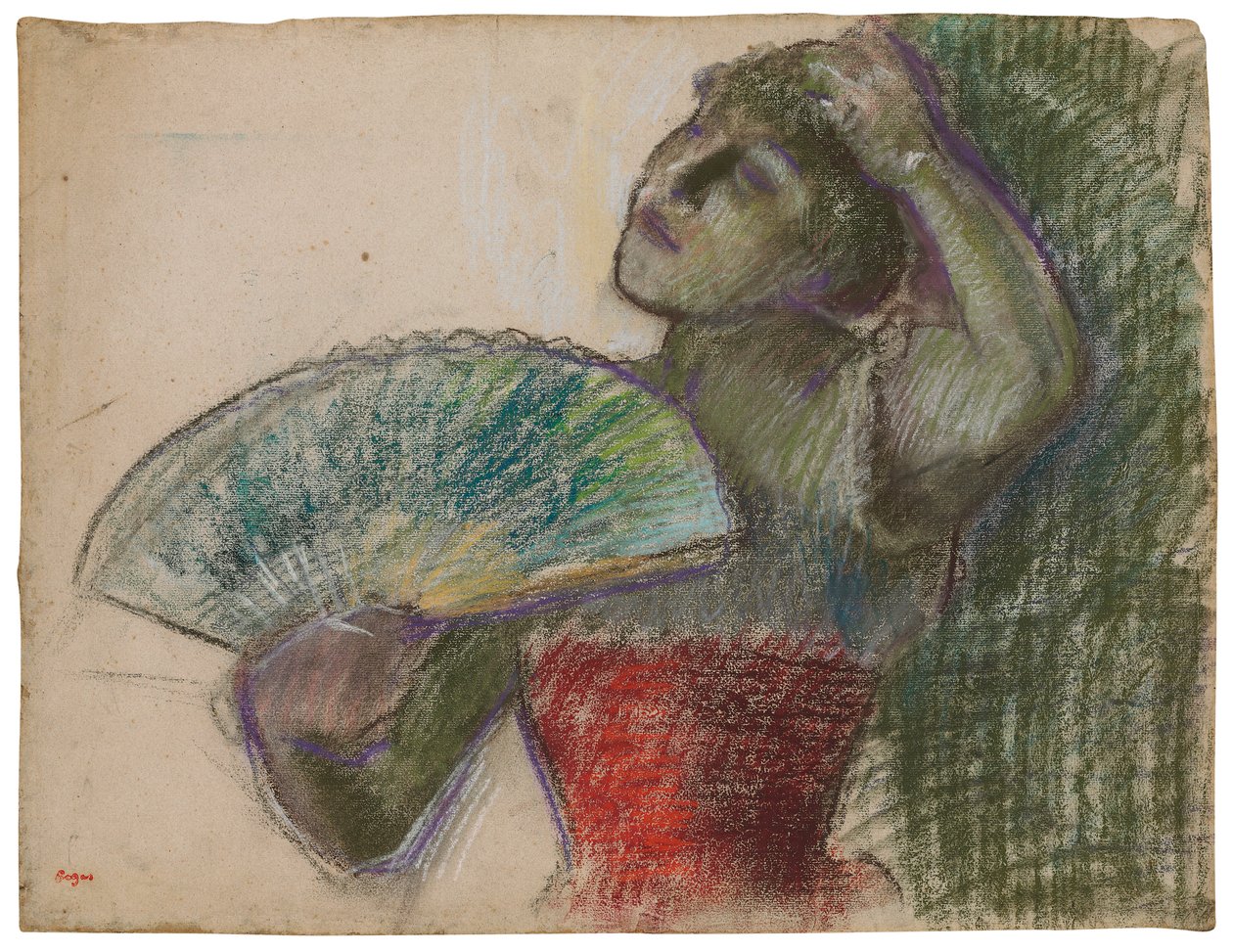 Fanlı Dansçı; Danseuse bir "hatta kuyruğu, c.1894 by Edgar Degas