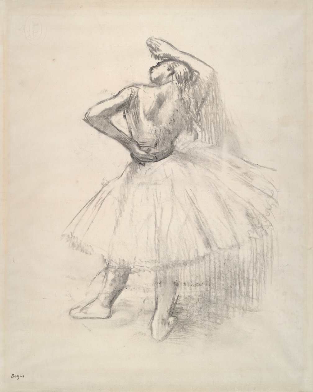 Dansçı ayakta, sağ kol kaldırılmış mı? (Duran dansçı, sağ kol kaldırılmış) by Edgar Degas