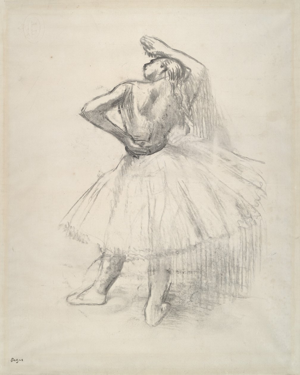 Dansçı Ayakta, Sağ Kol Kalktı, c.1891 (kağıt üzerine çizime karşı kanıt) by Edgar Degas