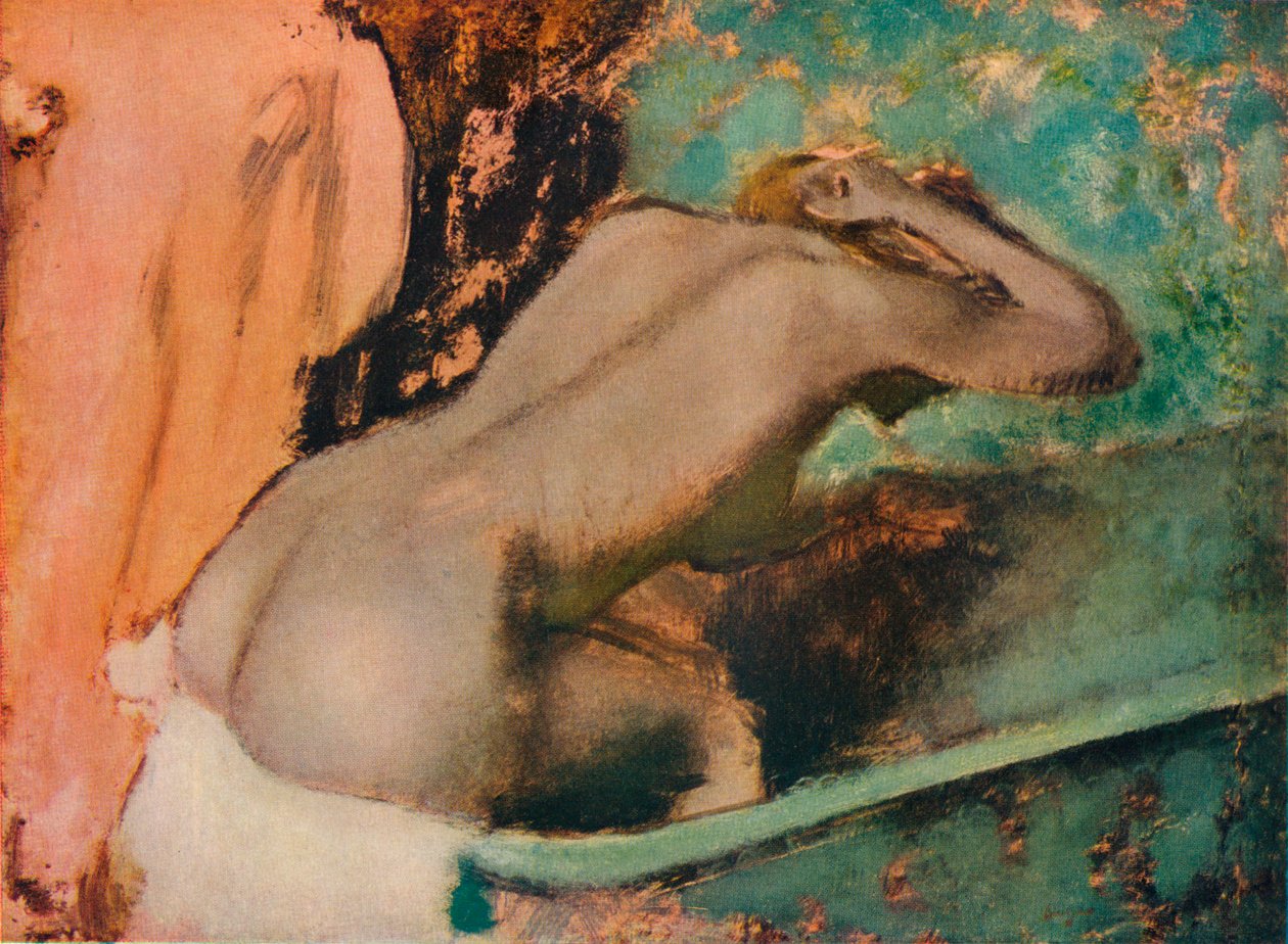 Küvetin kenarında oturan ve boynunu silen kadın, c1880, 1936 by Edgar Degas
