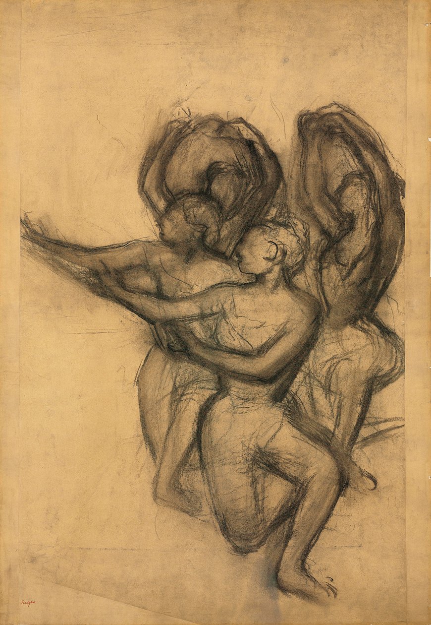 Dansçılar Grubu, c.1895-1900 (gemiye yerleştirilmiş birleştirilmiş kağıt üzerine karakalem) by Edgar Degas