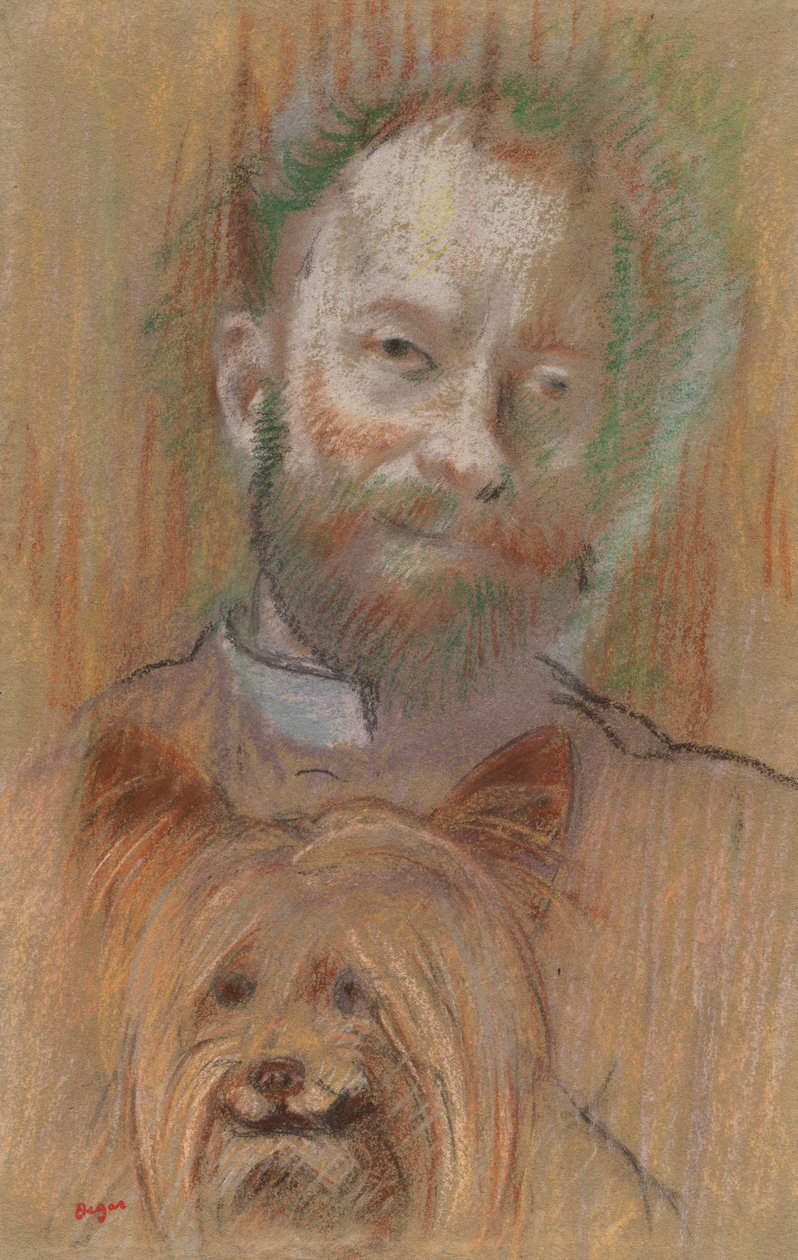 Ludovic Lepic Köpeğini Tutarken, 1889 by Edgar Degas