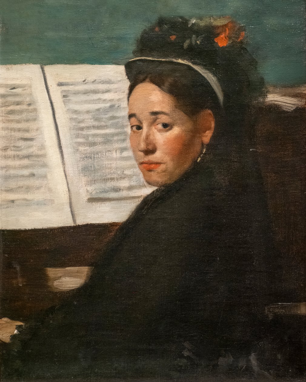 Bayan Dihau piyano başında. 1870 civarı. Tuval üzerine yağlı boya. by Edgar Degas