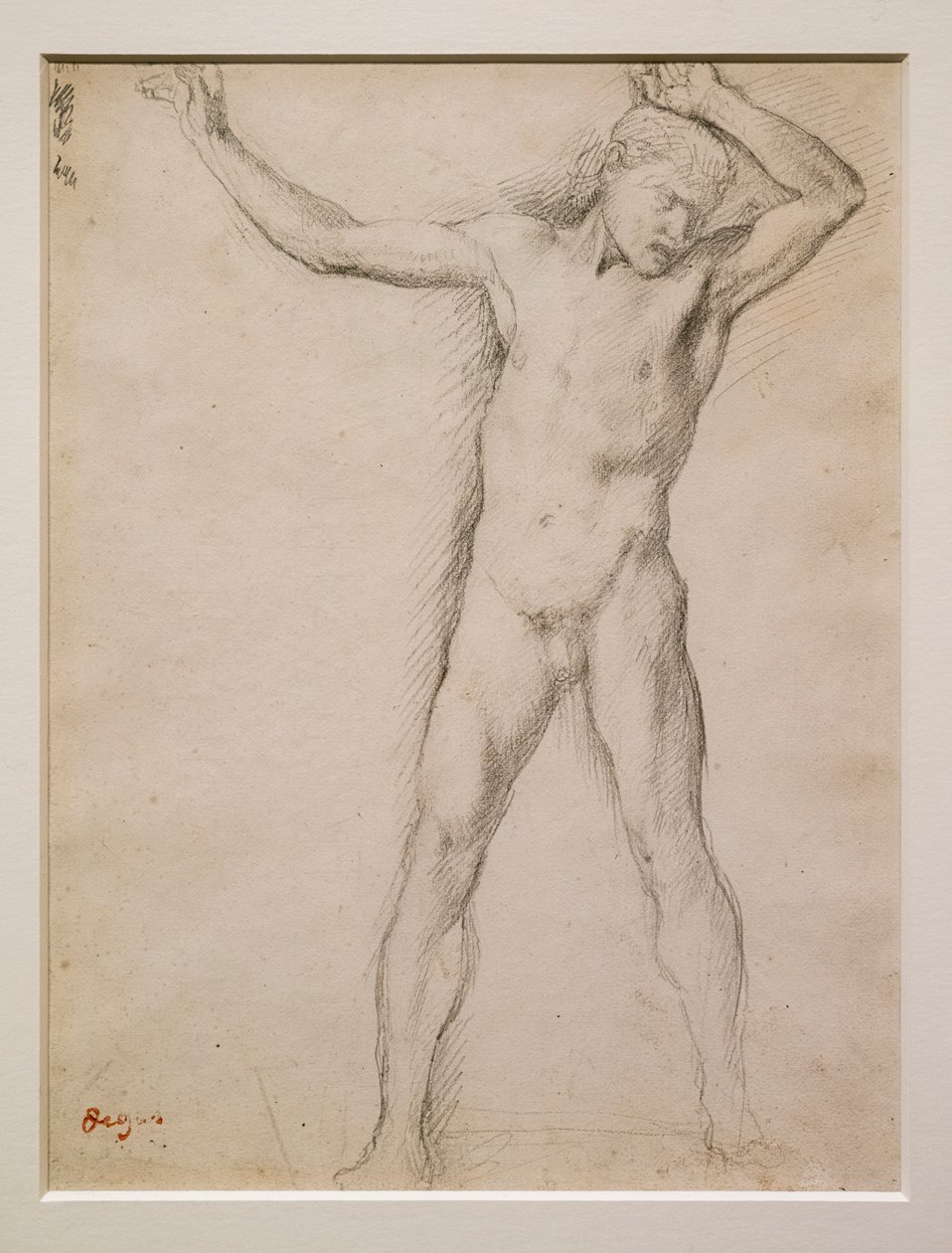 Çıplak yüz, kollar havada, 1859-1861 dolaylarında. Velin kağıt üzerinde grafit. by Edgar Degas