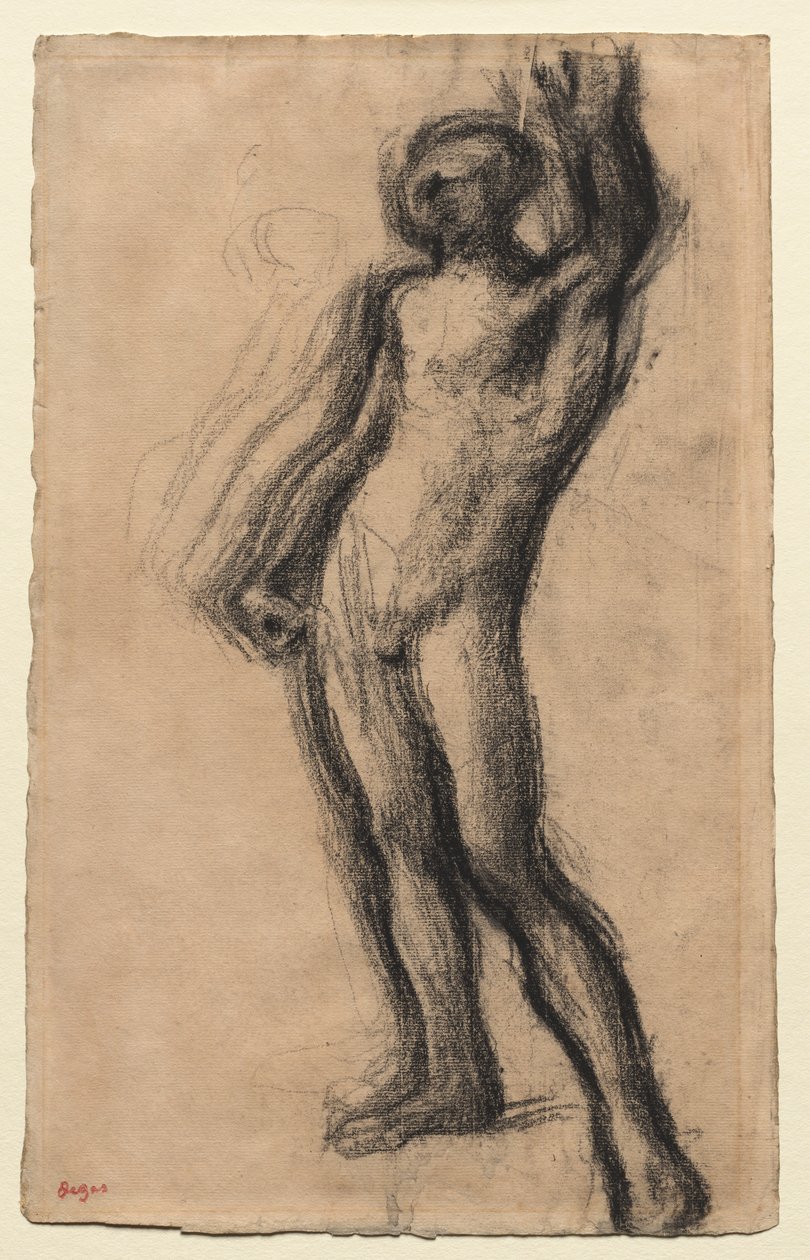 Çıplak Adam Ayakta, Sol Elini Kaldırdı by Edgar Degas