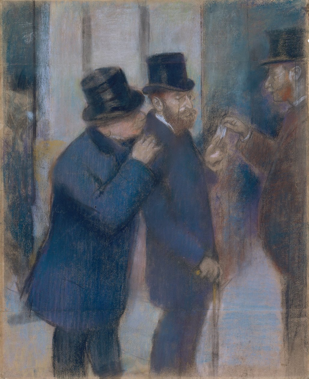 Menkul Kıymetler Borsasında Portreler, c.1878-79 (kağıt üzerine pastel, parça parça ve tuval üzerine serilmiş) by Edgar Degas