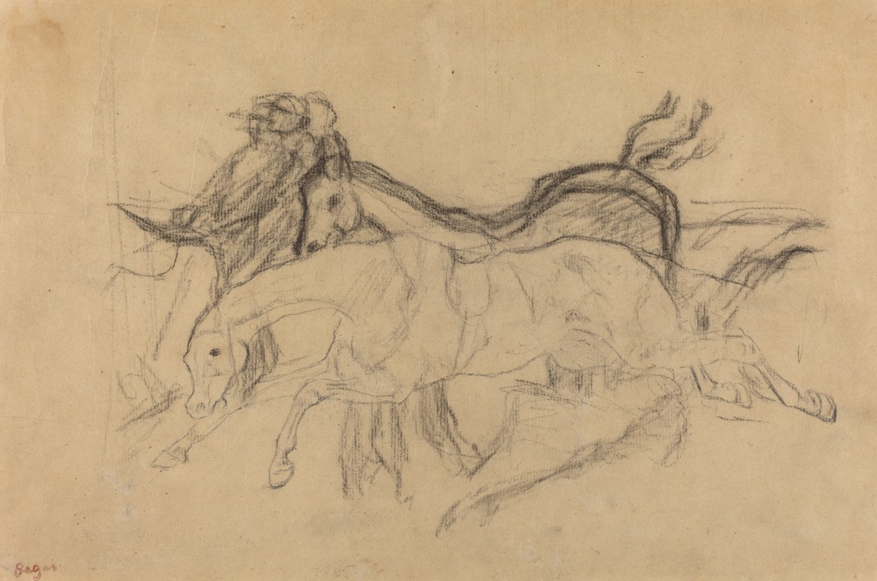 Yarış atları ("Scene from the Steeplechase: The Fallen Jokey" çalışması) by Edgar Degas