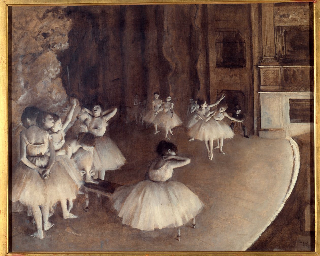 Sahnede bir bale tekrarı Resim Edgar Degas (1834-1917). 1874. Soluk. 0,65x0,81 m. Paris, Musee d
