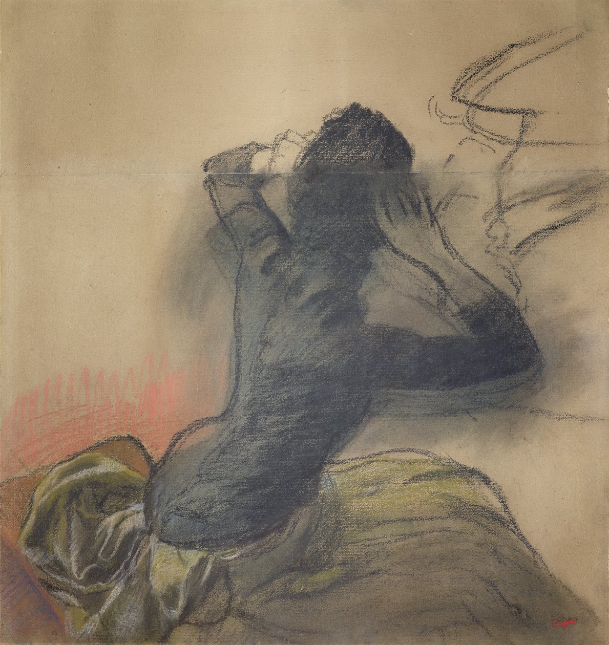 Oturan Kadın Saçını Düzeltiyor, 1884 dolayları (kağıt üzerine tebeşir ve pastel) by Edgar Degas