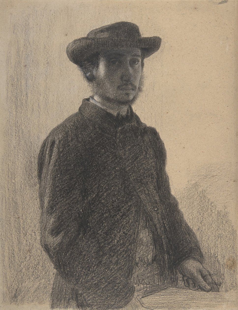 Otoportre, c.1857 (siyah tebeşir ve bej dokuma kağıt üzerine beyaz ile grafit) by Edgar Degas
