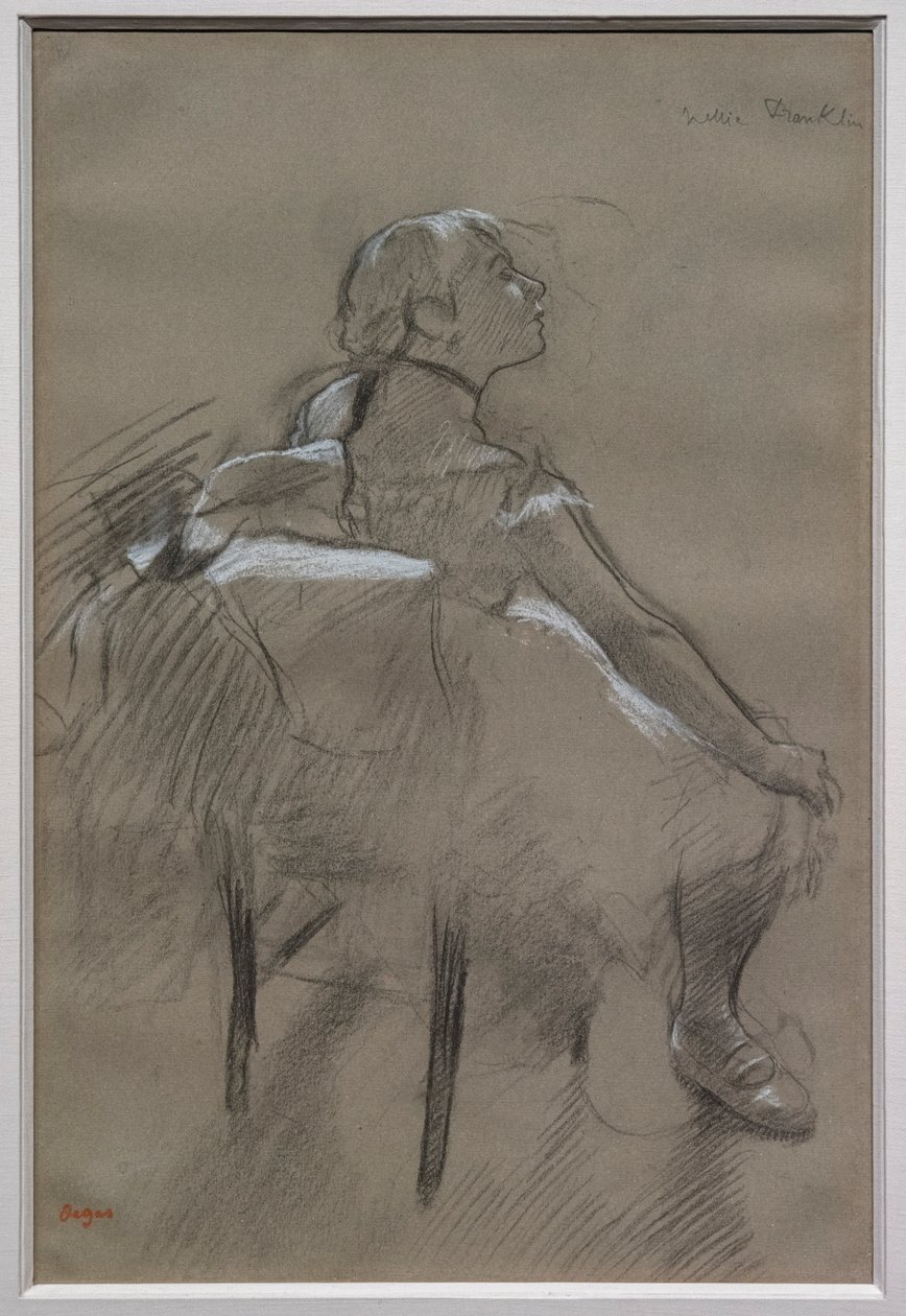 Oturan dansçı (Nelly Frankly). 1880 civarında. Kağıt üzerinde beyaz tebeşirle yükseltilmiş kömür. Özel koleksiyon. by Edgar Degas