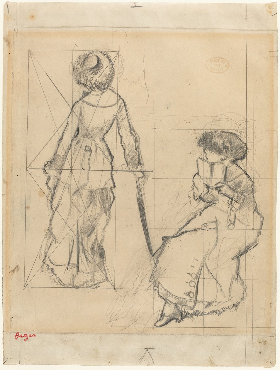 Louvre'da Mary Cassatt için çalışma [recto], c. 1879. by Edgar Degas