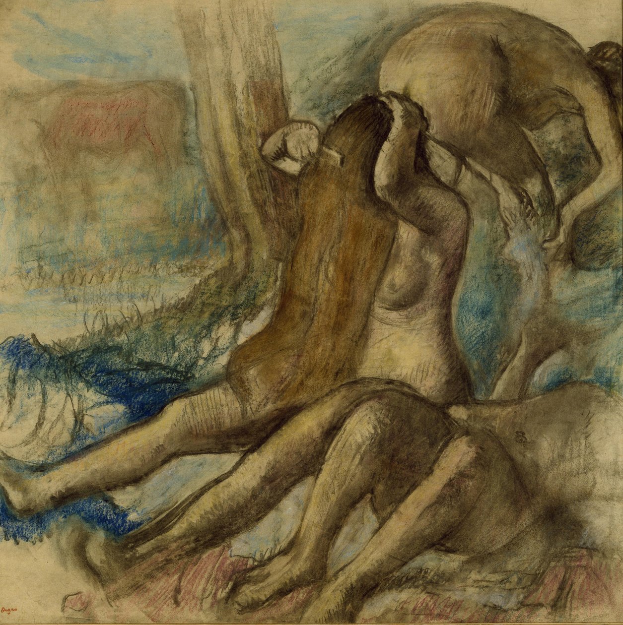 The Bathers, c.1890-1895 (aydınger kağıdı üzerine pastel ve karakalem) by Edgar Degas