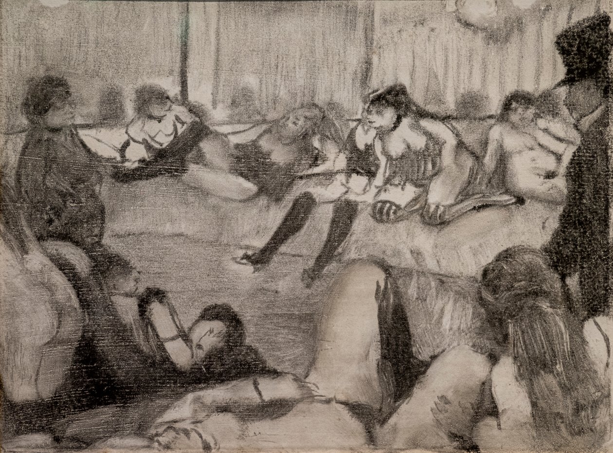 Salon. 1879. Monotype siyah mürekkebe, pastel tonlara sahiptir. by Edgar Degas