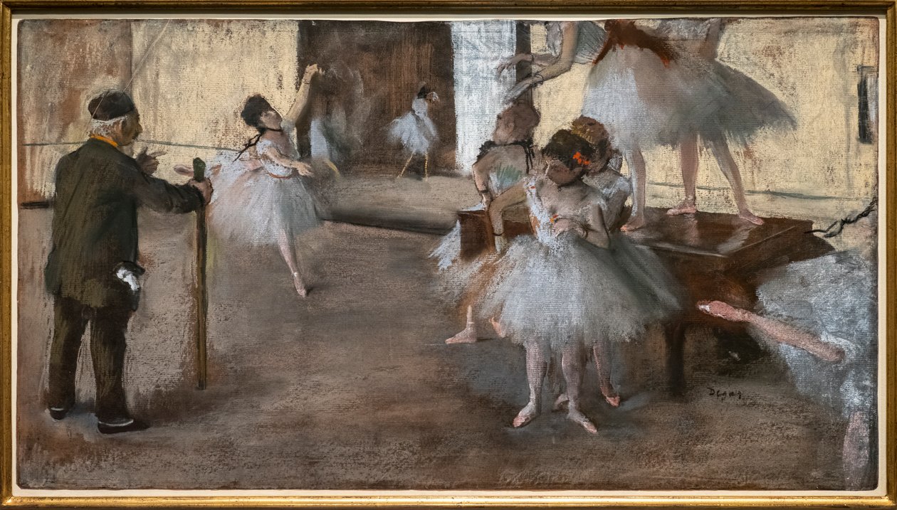 Dans dersi. 1876 civarında. Karton üzerine yapıştırılmış kağıt üzerine pastel. by Edgar Degas