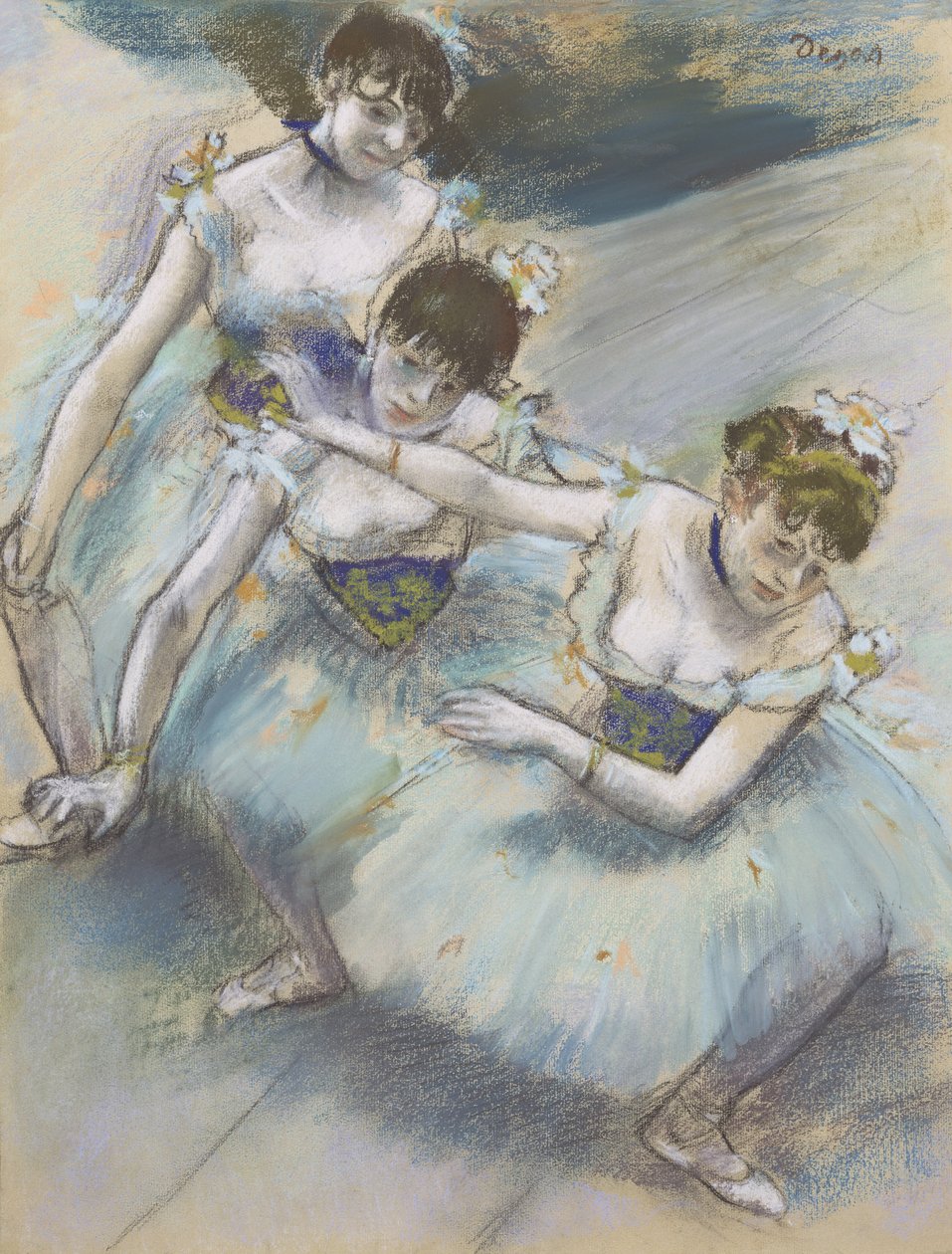Sahnede Çapraz Çizgide Üç Dansçı, 1882 dolayları (pastel) by Edgar Degas