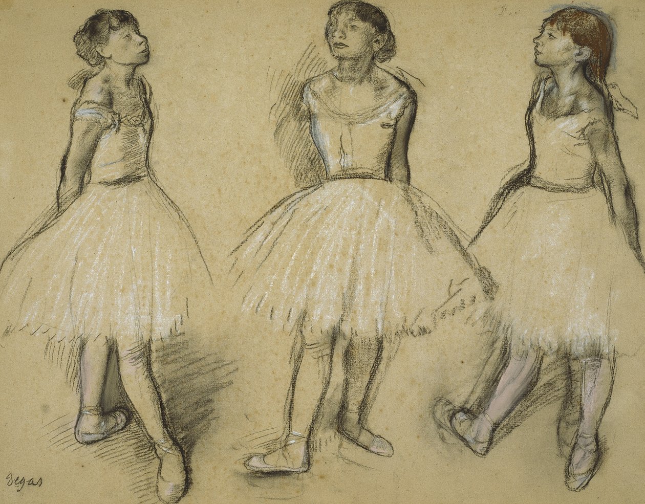 Dördüncü Pozisyonda Bir Dansçının Üç Çalışması, 1879-80 by Edgar Degas