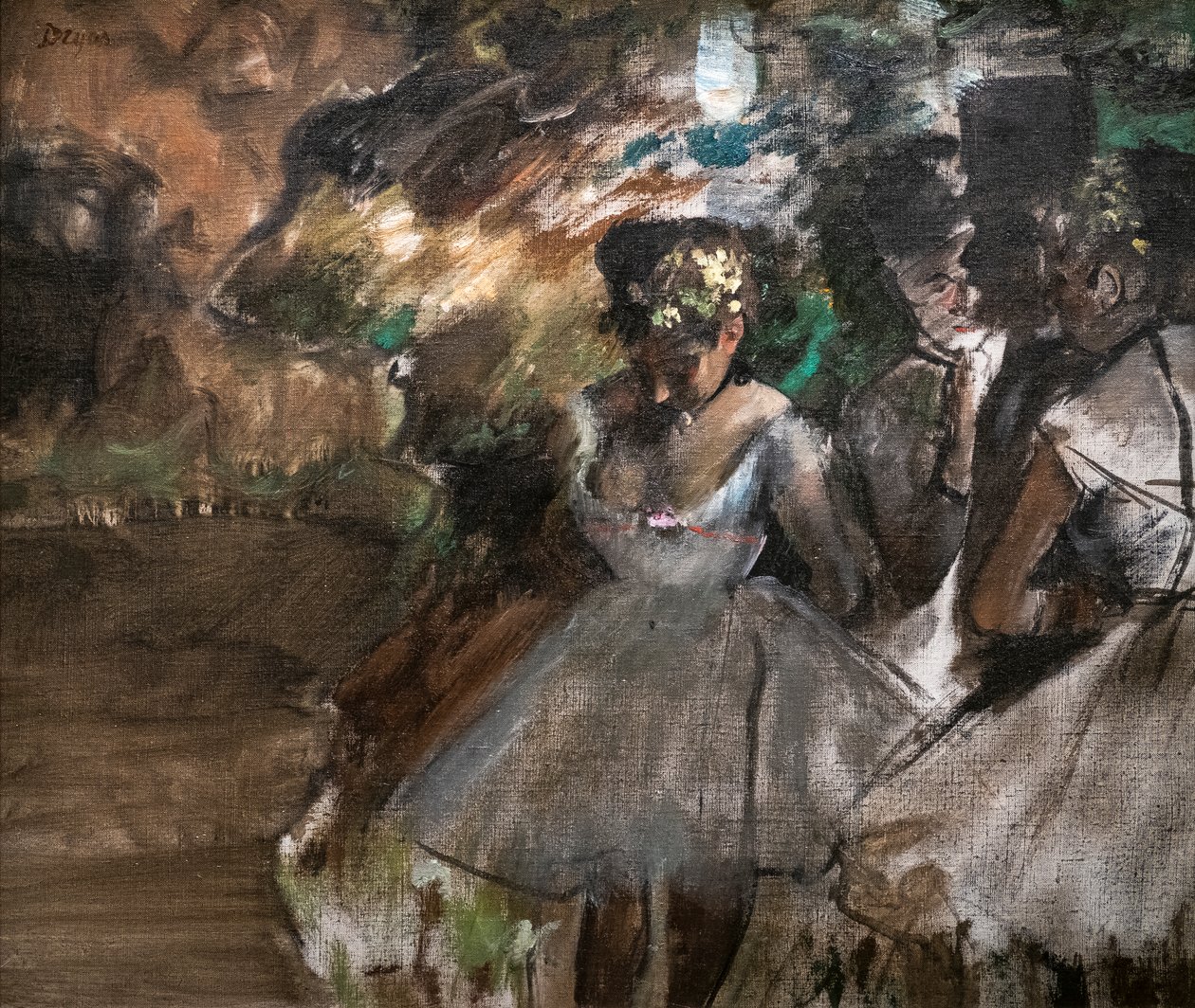 Sahne arkasında üç dansçı. 1880-1885. Tuval üzerine yağlıboya. by Edgar Degas