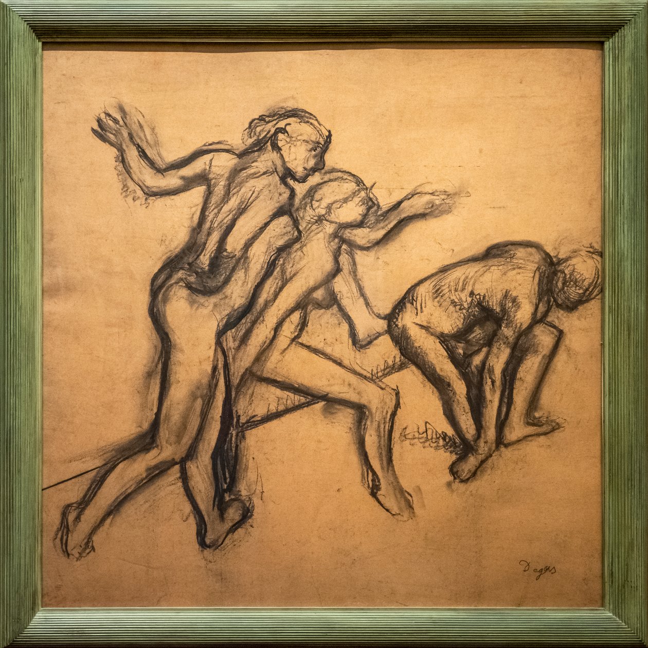 Üç çıplak dansçı. 1895-1900. Aydınger kağıdı üzerinde kömür. by Edgar Degas