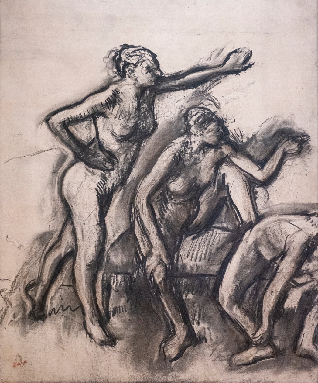 Üç çıplak dansçı. 1903 civarında. Aydınger kağıdı üzerinde kömür. by Edgar Degas