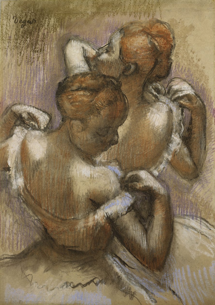 Omuz Askılarını Ayarlayan İki Dansçı, 1897 dolayları by Edgar Degas
