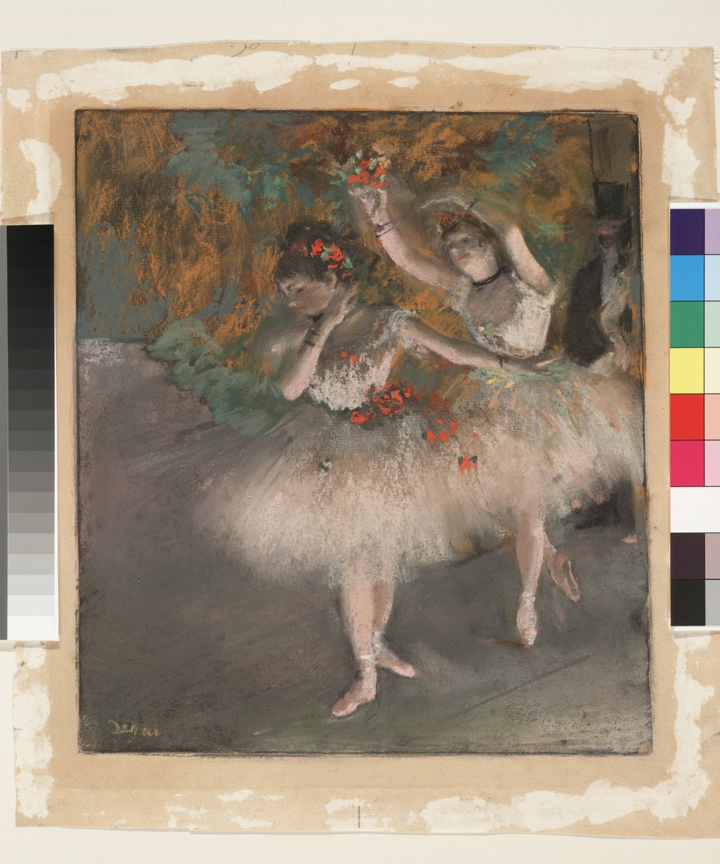 Sahneye Giren İki Dansçı, c.1877-78 (kağıt üzerinde monotip üzerine pastel) by Edgar Degas