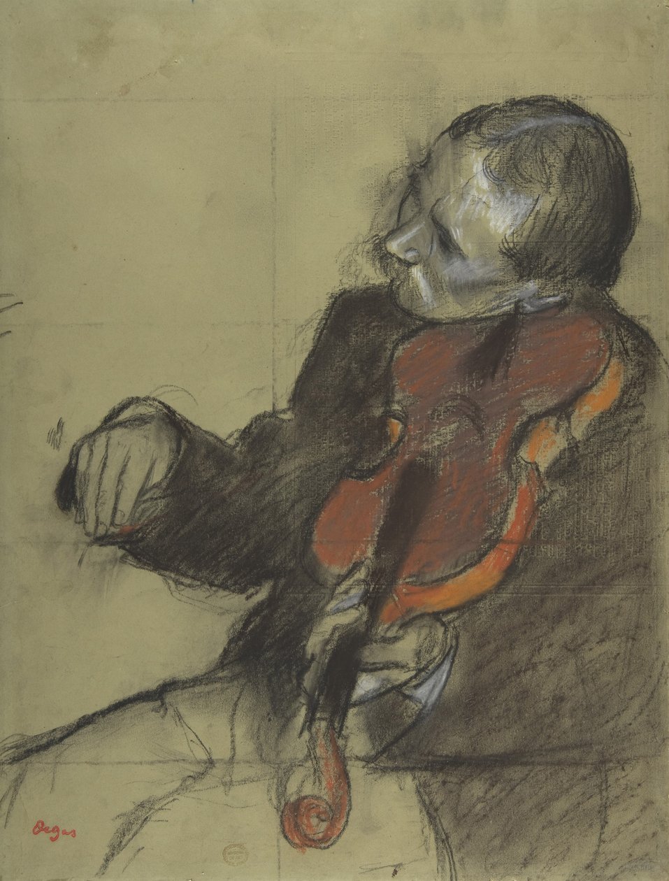 Kemancı, Dans Dersi Çalışması, 1878-79 (yeşil dokuma kağıt üzerine pastel ve karakalem) by Edgar Degas