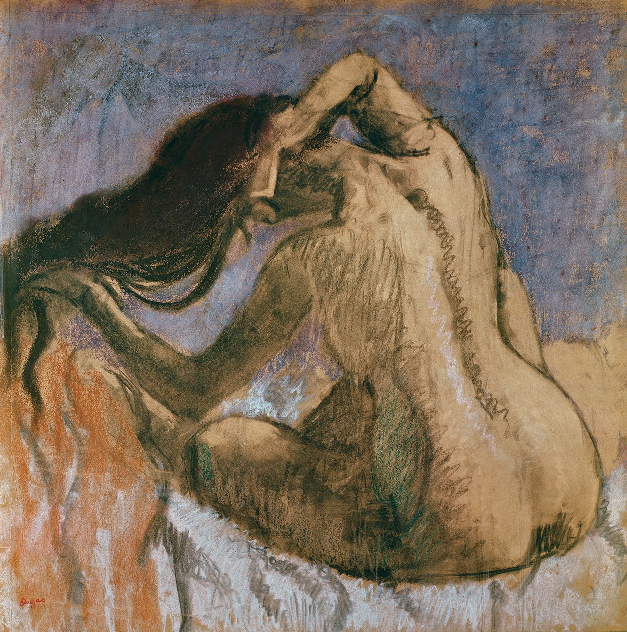 Saçını Taranan Kadın, 1905-10 (kağıt üzerinde pastel) by Edgar Degas