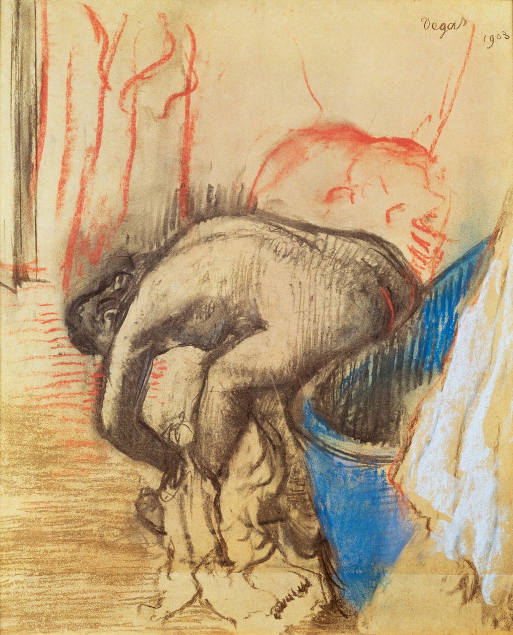 Kadın sol bacağını kurutur by Edgar Degas