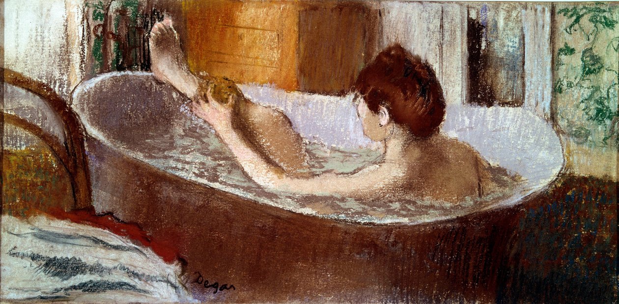 Banyodaki kadın bacağına sünger sürüyor Pastel, Edgar Degas (1834-1917) 1883 Güneş. 0,19x0,41 m Paris, Orsay Müzesi by Edgar Degas
