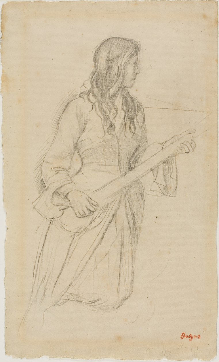 Mandolin Çalan Genç Kadın, Mlle'nin Portresi İçin Çalışma. "La Source" Balesinde Fiocre by Edgar Degas