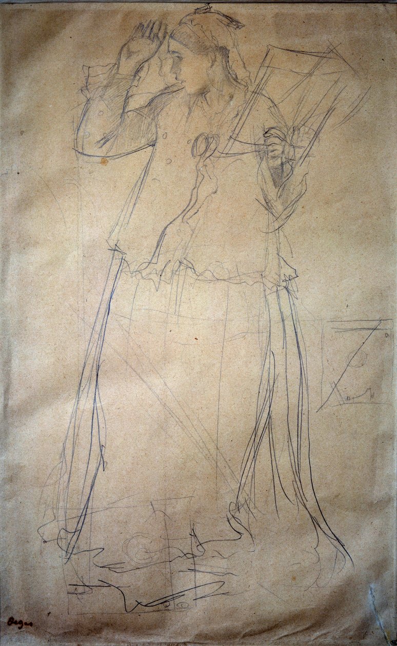 Kurşun Madeninde Şarkı Söyleyen Genç Kadın Çizimi, Edgar Degas (1834-1917) 19. yüzyıl Paris, Louvre Müzesi by Edgar Degas
