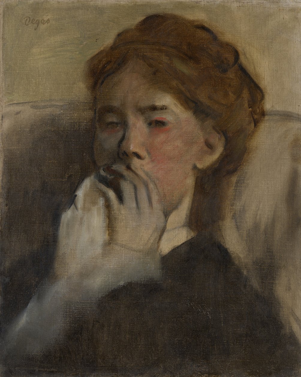 Elini Ağzında Olan Genç Kadın, ca. 1875. by Edgar Degas