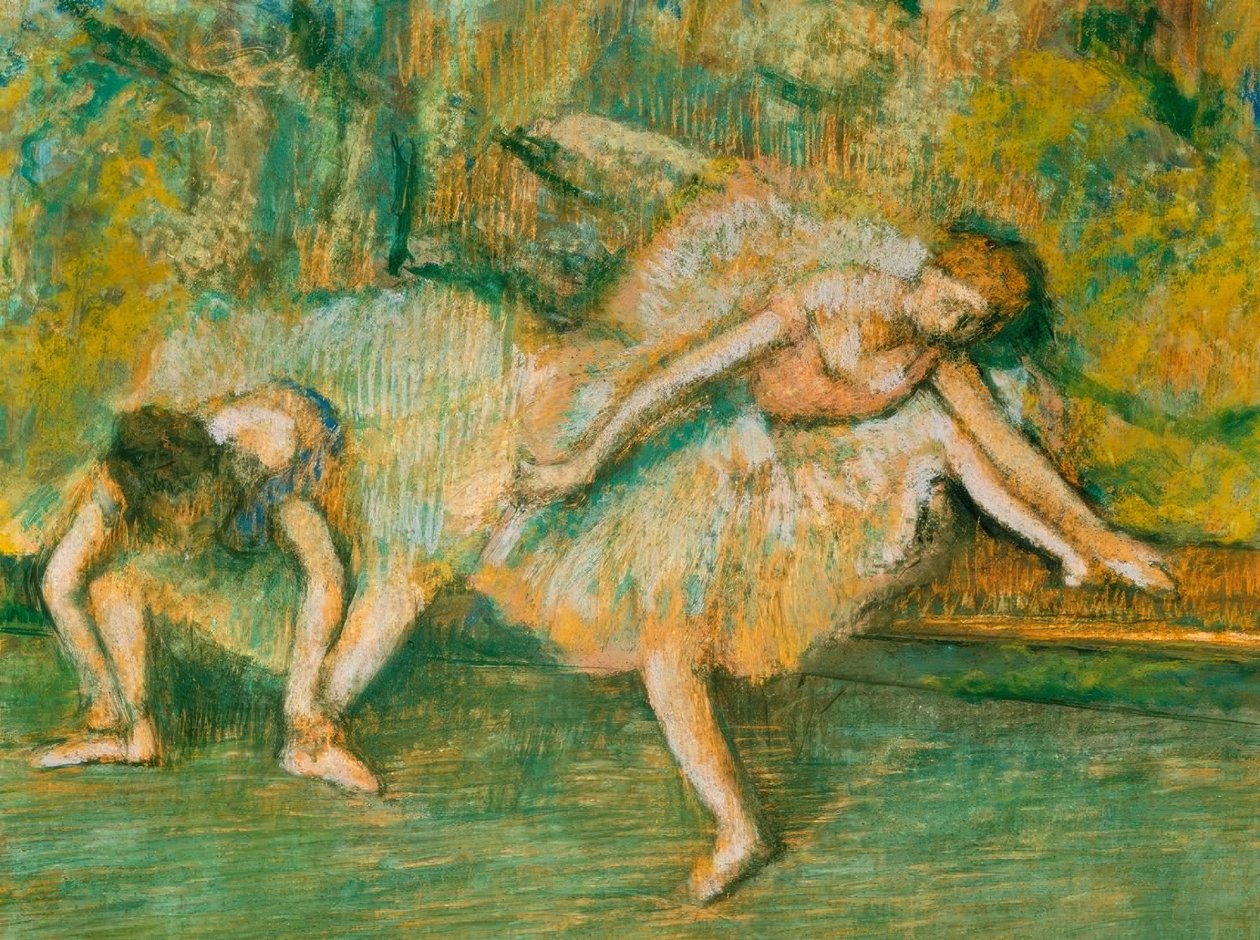 Bir bankta iki dansçı by Edgar Degas