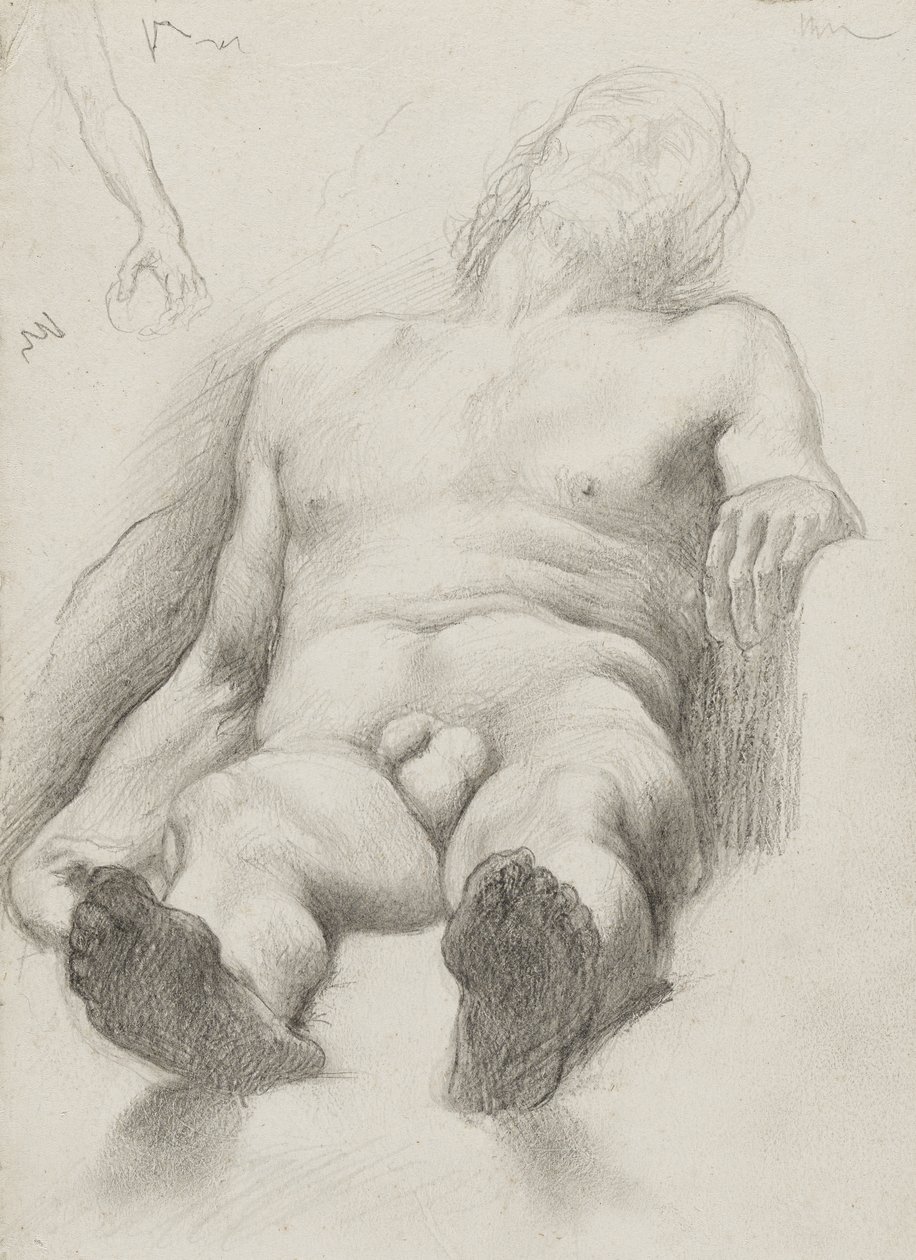 Çalışma - Yatan Çıplak Adam, 1856-58 (krem renkli kağıt üzerinde grafit) by Edgar Degas