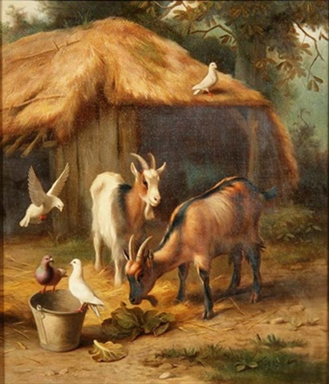 Bir çiftlik avlusunda keçiler ve güvercinler by Edgar Hunt