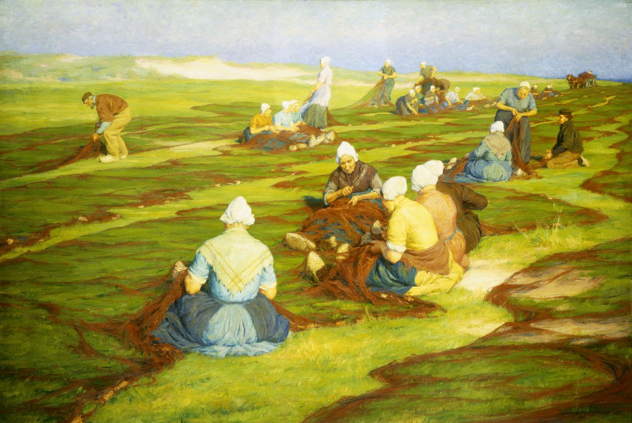 Ağları onarmak (tuval üzerine yağlı boya) by Edgard Farasyn
