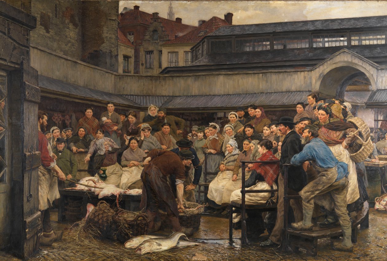1882'de Anvers'teki Eski Balık Pazarı (tuval üzerine yağlı boya) by Edgard Farasyn