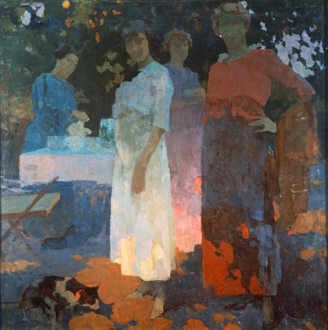 Bahçede kahvaltı, Edgardo Curcio (1881-1923), tuval üzerine yağlıboya, 82x82 cm. İtalya, 20. yüzyıl. by Edgardo Curcio