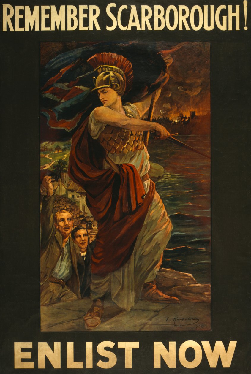 Recruitment Poster Remember Scarborough! Enlist Now, pub. 1914  by Edith Kemp Welch