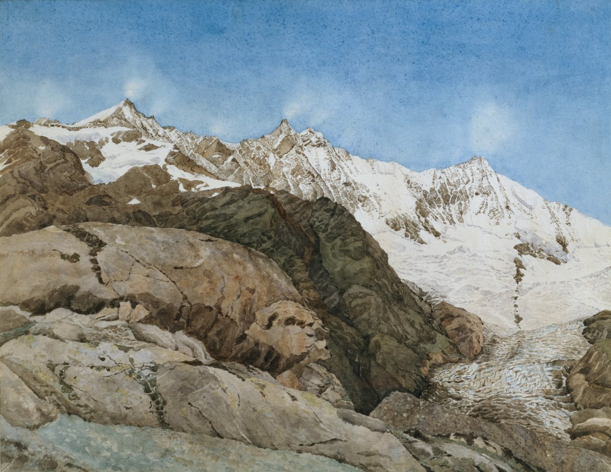 The Mischabe Horner, Saas-Fee, Valais, İsviçre (kağıt üzerinde guaj boya ile tuvalet) by Edith A. Paine