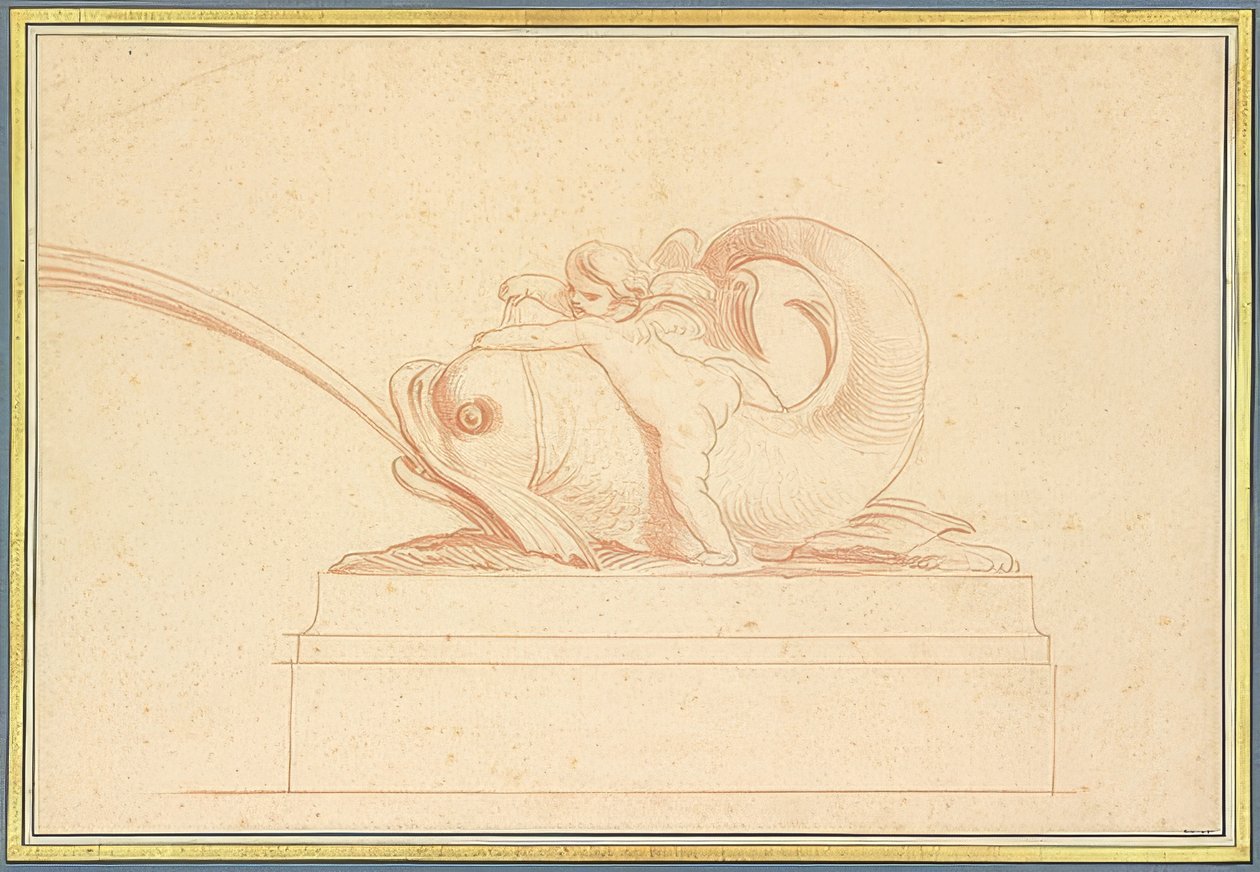 Bir aşk tanrısı ile sola su fışkırtan yunus. 1737 by Edmé Bouchardon