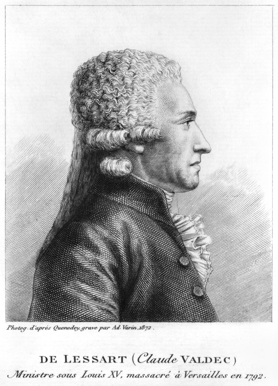 Ad tarafından oyulmuş Claude Valdec de Lessart (1741-92) portresi. Varin, 1872 by Edme Quenedey