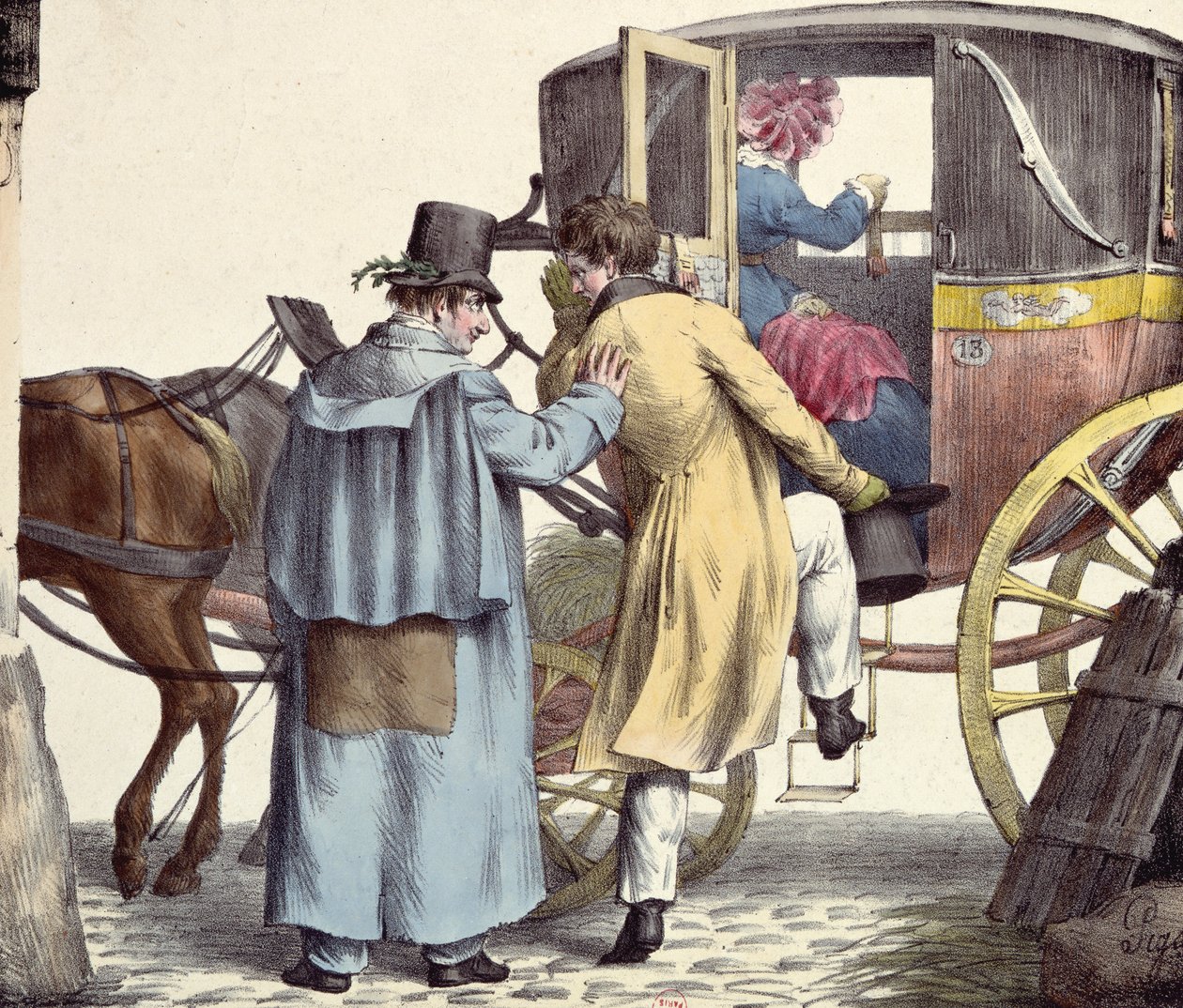 Nereye gidiyoruz?...Daima dümdüz, Moeurs Parisiennes serisinden karikatür, Langlume tarafından kazınmış, c.1825 by Edme Jean after Pigal