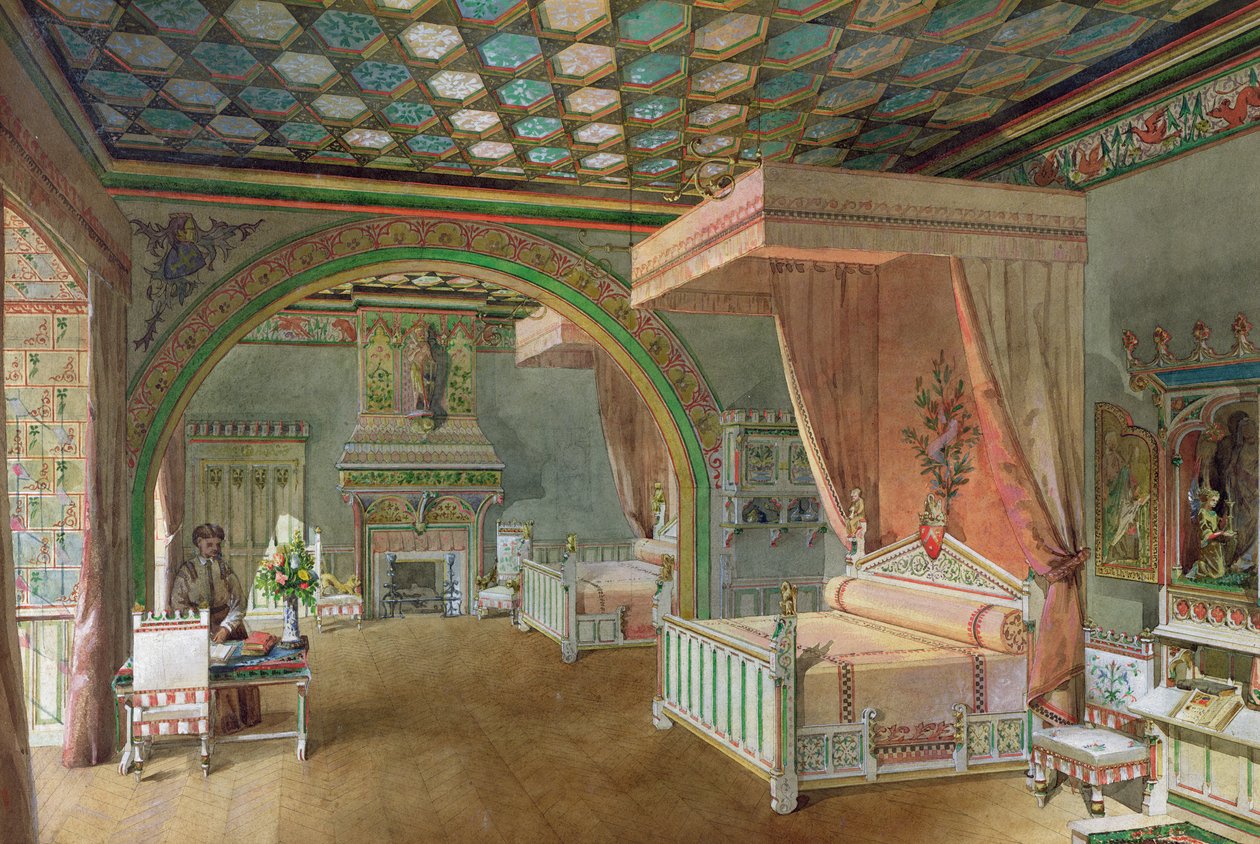 1868 (ಕಾಗದದ ಮೇಲೆ ಡಬ್ಲ್ಯೂಸಿ) ಟರ್ಕ್‌ನ ಚಟೌ ಡಿ ರೋಕ್ವೆಟೈಲೇಡ್‌ನಲ್ಲಿರುವ ಪಿಂಕ್ ರೂಮ್ by Edmond Duthoit