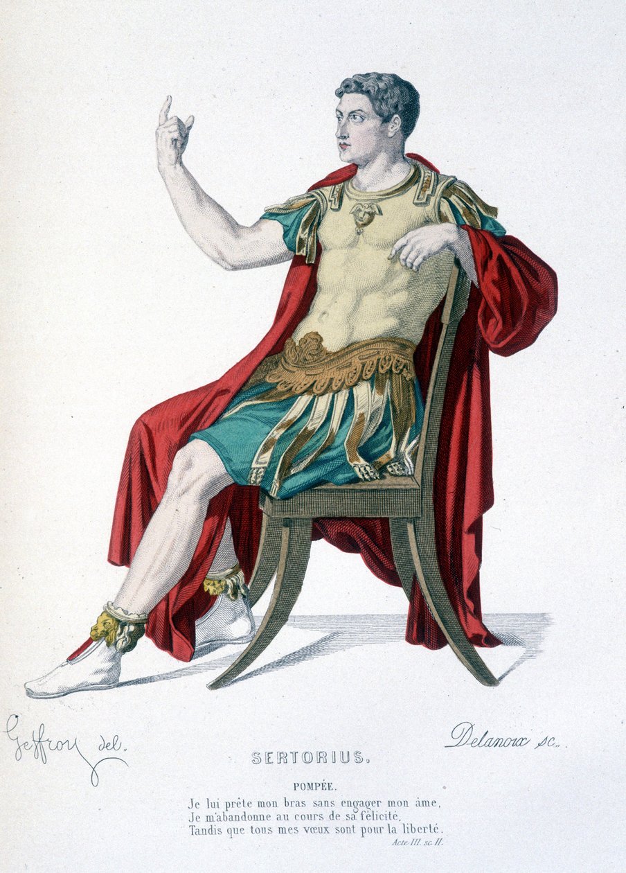 Sertorius - Full Theatre adlı tiyatro oyunundaki Pompee karakteri: (Corneille oyunlarının koleksiyonu) Geffroy tarafından çizim, Delanoux tarafından gravür - ed. Laplace, Sanchez ve Cie, Paris 1884 by Edmond Aime Florentin Geffroy