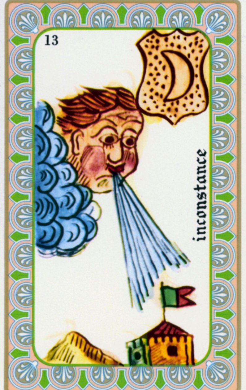 Edmond Billaudot tarafından çizilen büyücü Belline tarafından tarot c. 1845 ve kahin Belline'e yeniden yayınlanması için verildi: kararsızlığın kartı: rüzgar esiyor by Edmond Billaudot