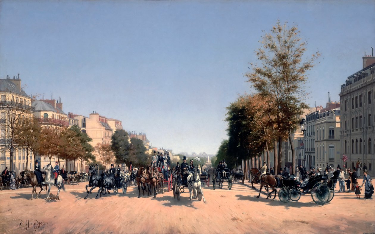 Paris'teki Place de l'Etoile'den Champs-Elysees'in görünümü - Grandjean, Edmond (1844-1908) - 1878 - Tuval üzerine yağlı boya - 85,5x136,5 - Devlet İnziva Yeri, St. Petersburg by Edmond Georges Grandjean