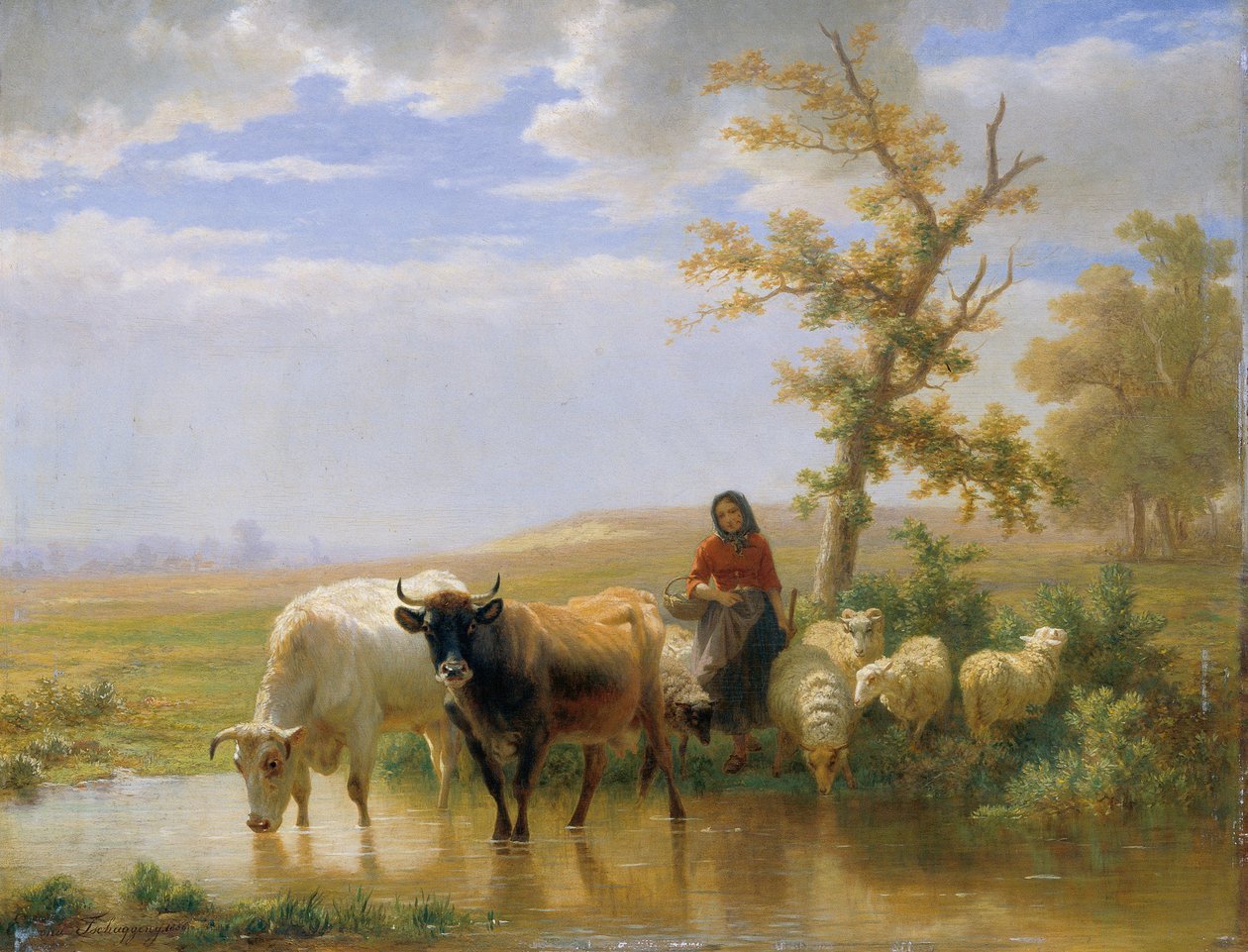 inekler ve koyunlar by Edmond Jean Baptiste Tschaggeny