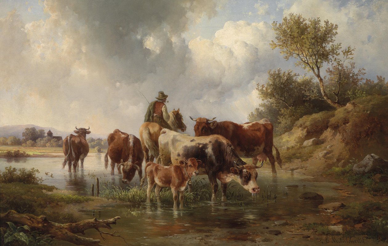 ford, çobanlar ile inekler by Edmund Mahlknecht